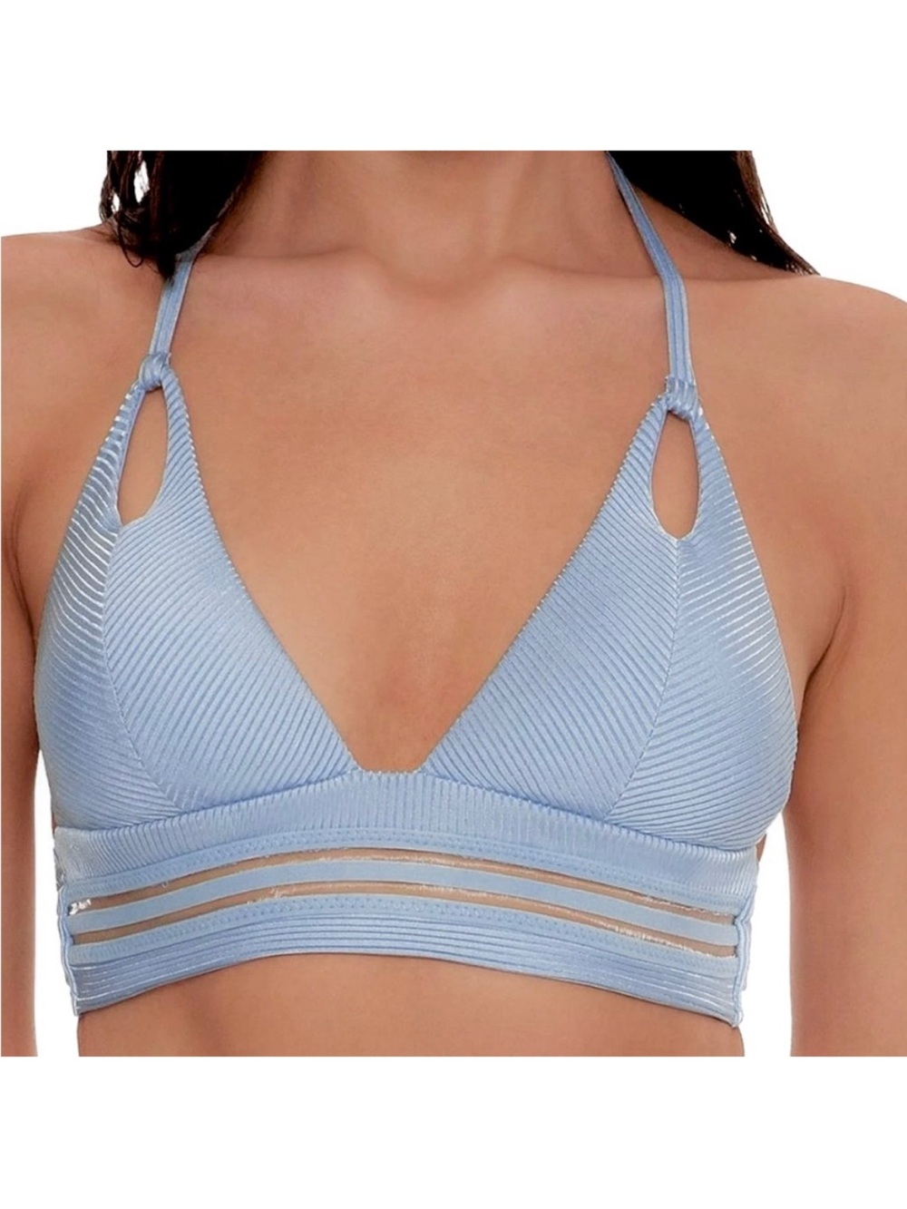 ISABELLA ROSE M Blue Ribbed Matching Bikini Swim Suit Bathing Suit - Picture 3 of 8